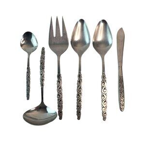 International Lyon Florentine Scroll Stainless Steel Serving Utensils 6 Pcs Spoo